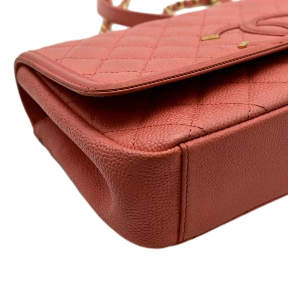 CHANEL  CC Filigree Small Flap Caviar Leather Crossbody Bag Pink - Picture 10 of 14